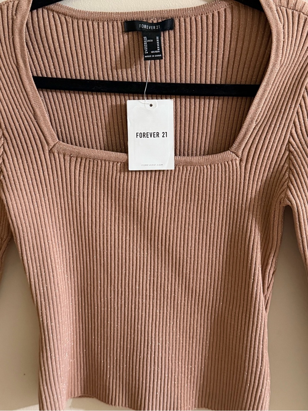 Forever 21 Ribbed Scoop-Square Neck Sweater in Dusty Rose